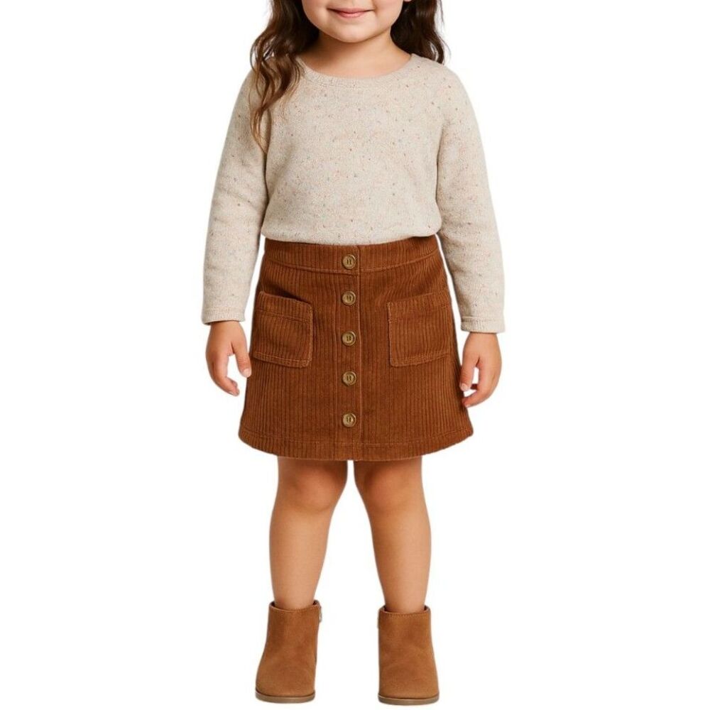 🔥 5 for $30 🔥 Wonder Nation Girls Brown Corduroy Button-Front Skirt | Size 4T